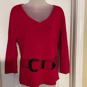 Ruby Rd. Bedazzled Red Sexy Bedazzled  sweater-top, size L